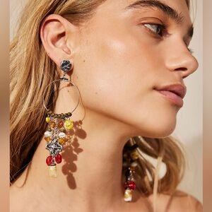 NWT Free People Lola Hoops Colorful Cross Beaded Earrings